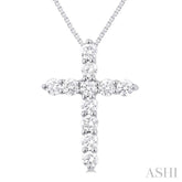 1/3 Ctw Round Cut Diamond Cross Pendant in 14K White Gold with Chain